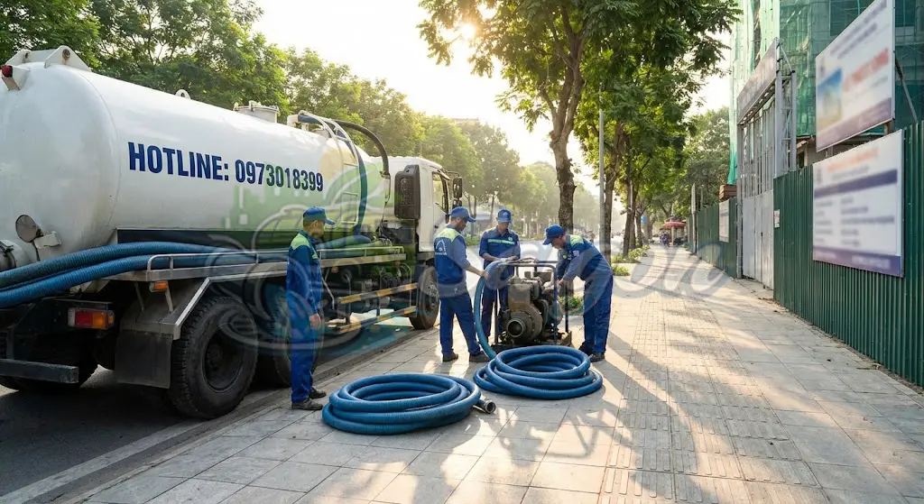 Kỹ thuật viên thi công hút hầm cầu sạch sẽ tại Củ Chi