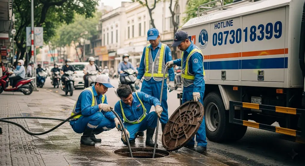 Quy trình thi công hút hầm cầu sạch sẽ cho nhà hàng quán ăn
