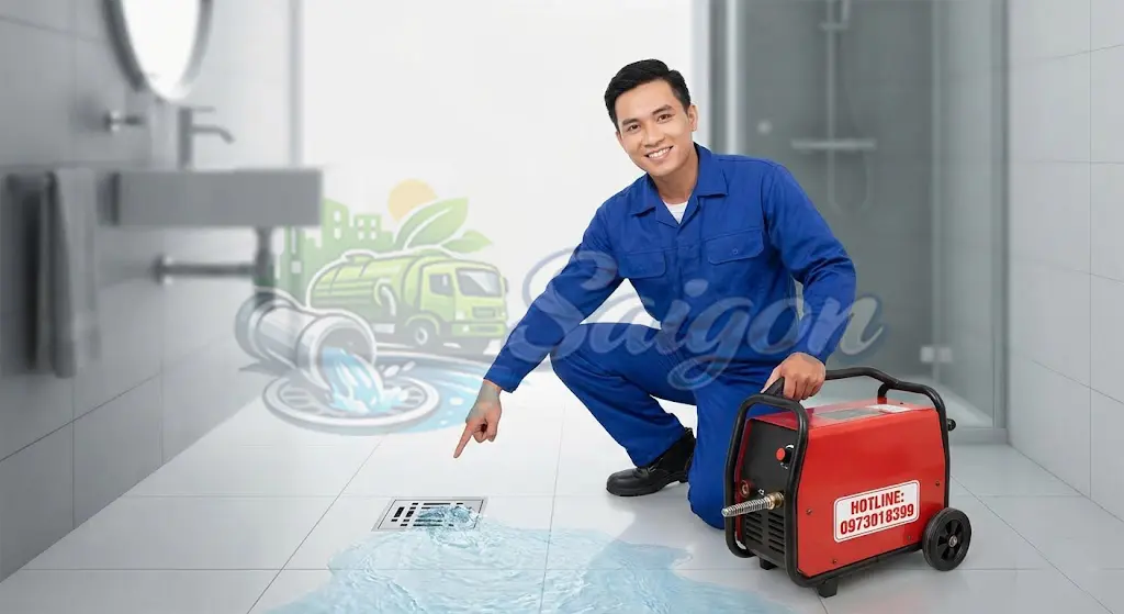 Kỹ thuật viên thi công hút hầm cầu sạch sẽ không đục phá