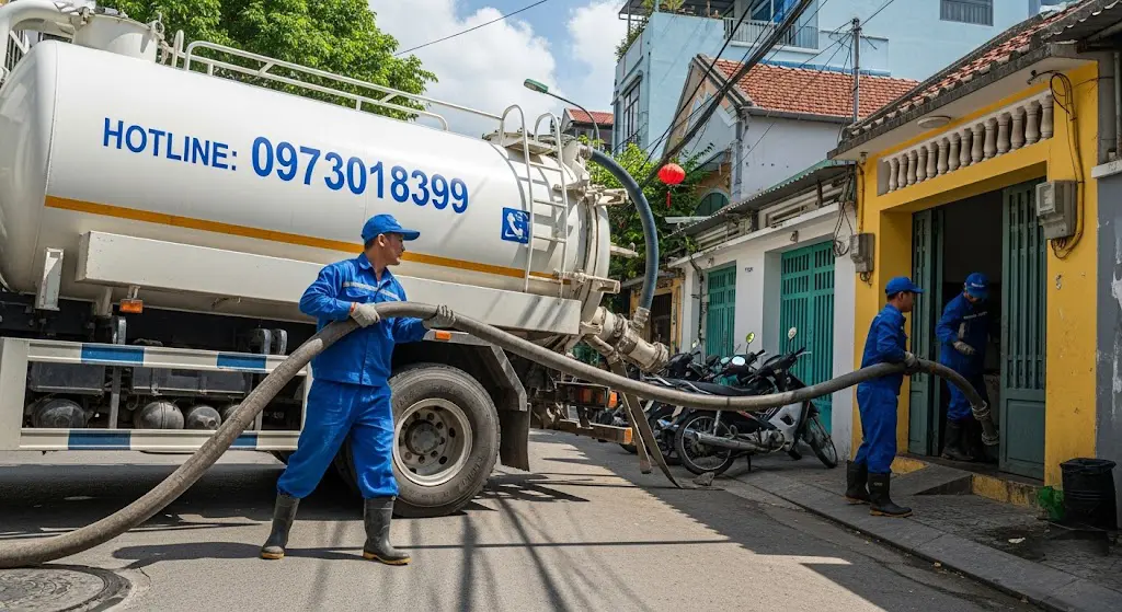 Kỹ thuật vi&ecirc;n thi c&ocirc;ng h&uacute;t hầm cầu c&ocirc;ng nghệ ch&acirc;n kh&ocirc;ng sạch sẽ