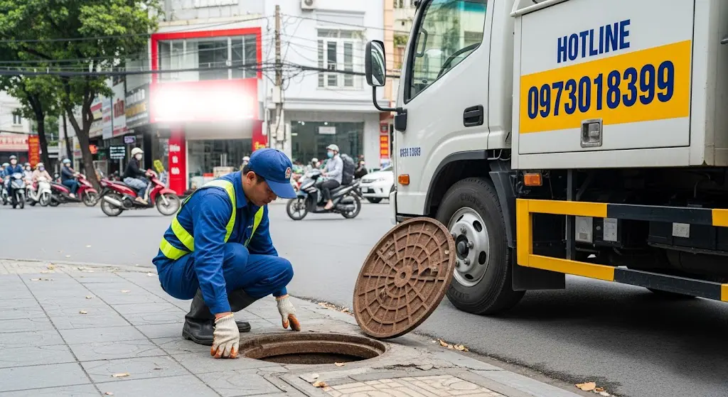 Kỹ thuật viên thi công hút hầm cầu chuyên nghiệp tại Long An