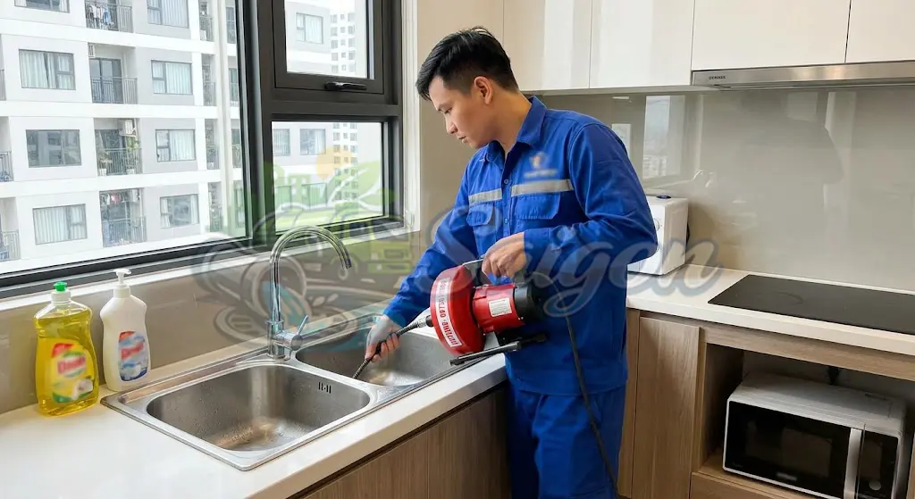 Kỹ thuật viên thi công hút hầm cầu sạch sẽ tại Tân Phú