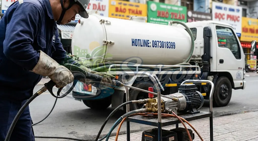 Xe hút hầm cầu chuyên dụng phục vụ tại huyện Cần Giờ