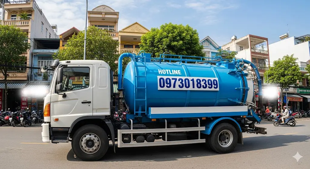 Xe hút hầm cầu mini di chuyển linh hoạt tại các khu chợ Quận 6